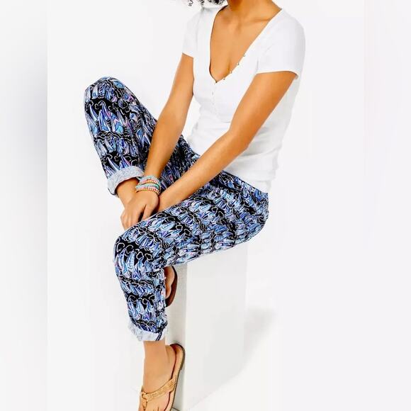 Lilly Pulitzer Taron Linen Pants Low Tide Sailboats Small Coastal Nautical - Picture 1 of 14